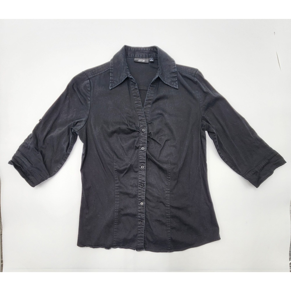 WOMENS APT 9 BUTTON UP BLACK SHIRT 3/4 SLEEVE